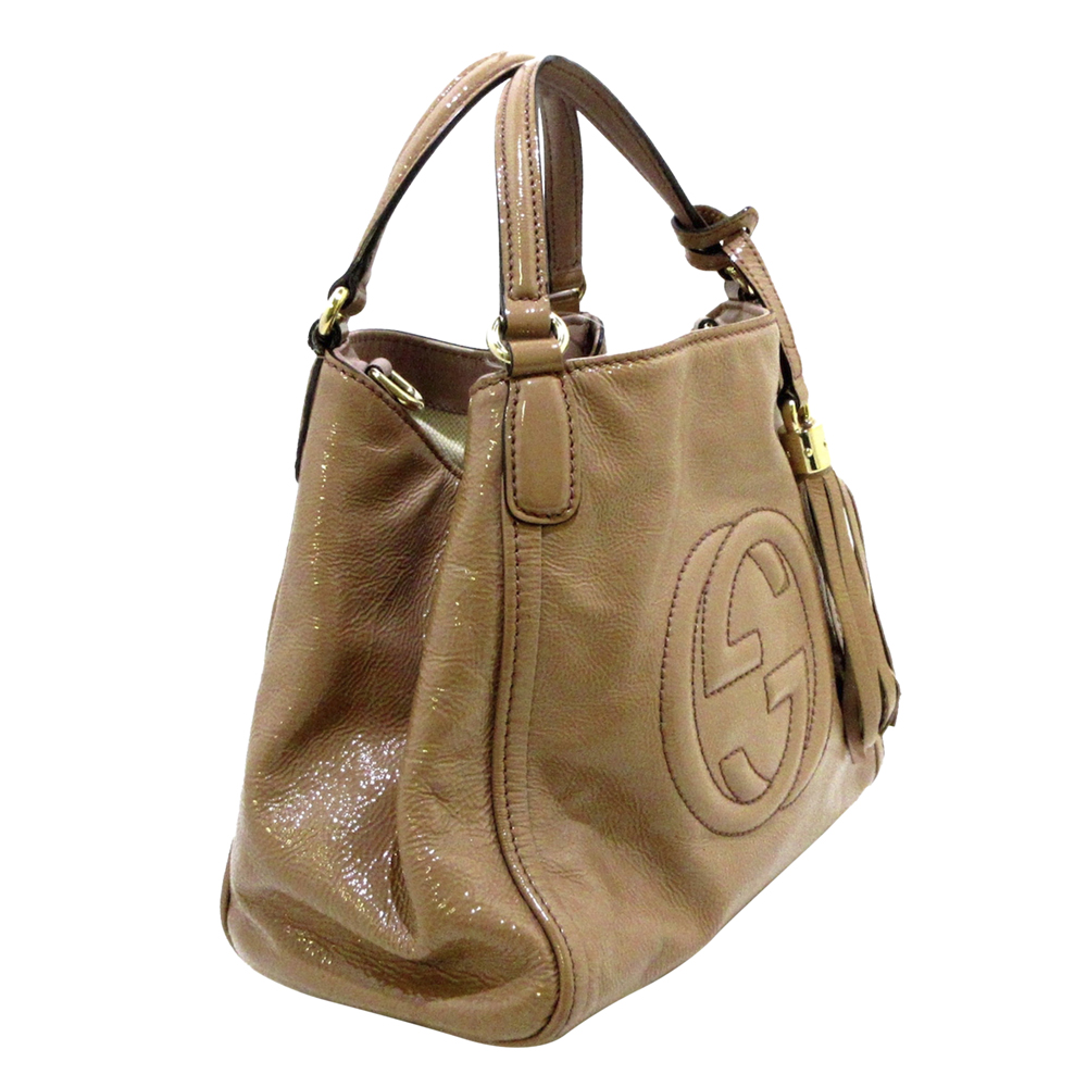 

Gucci Brown/Beige Soho Patent Leather Satchel Bag