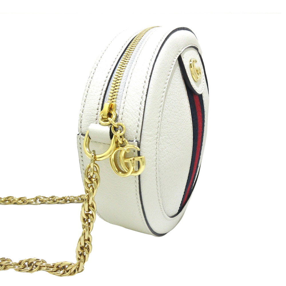 

Gucci White Leather Mini Round Ophidia Crossbody Bag, Multicolor