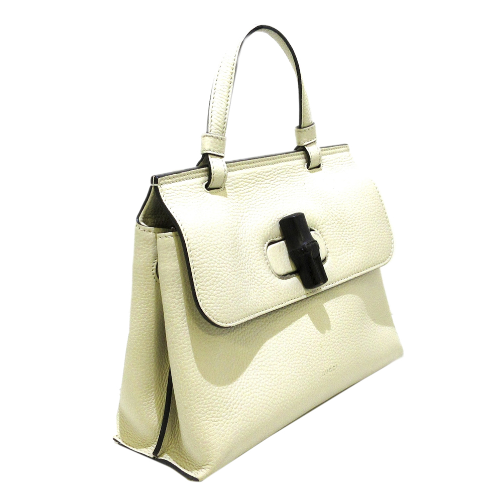 

Gucci White Leather Bamboo Daily Satchel Bag