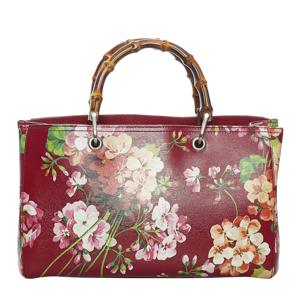 

Gucci Red Leather Flora Knight Bamboo Shopper Tote Bag, Multicolor