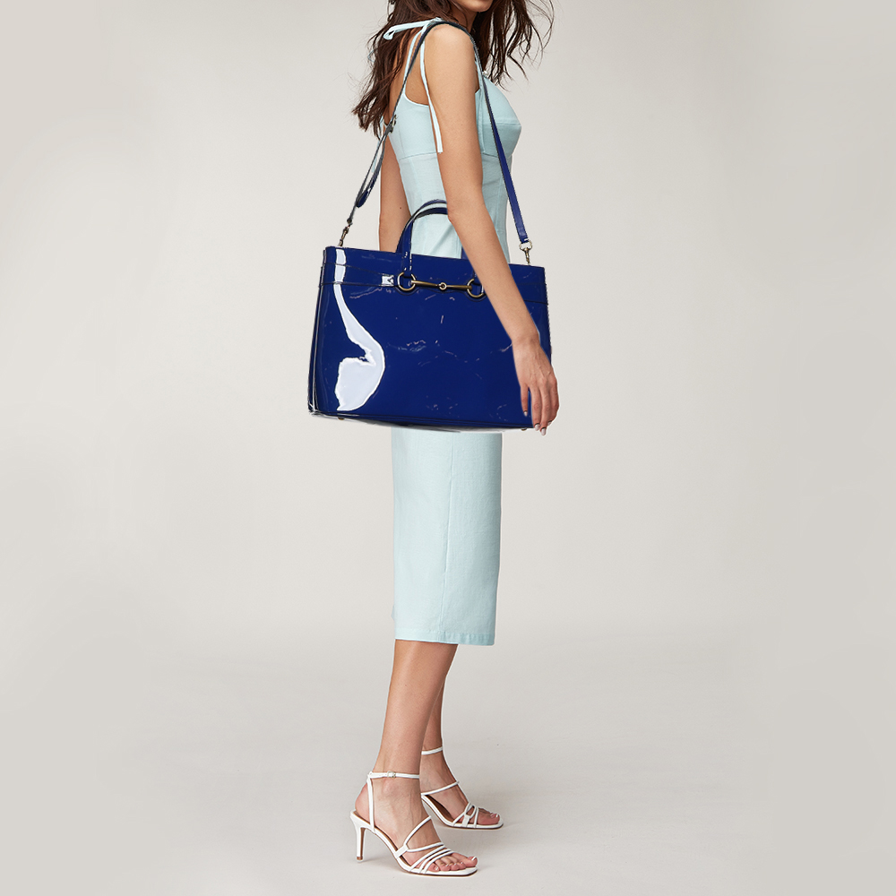 

Gucci Blue Patent Leather Large Bright Bit Tote