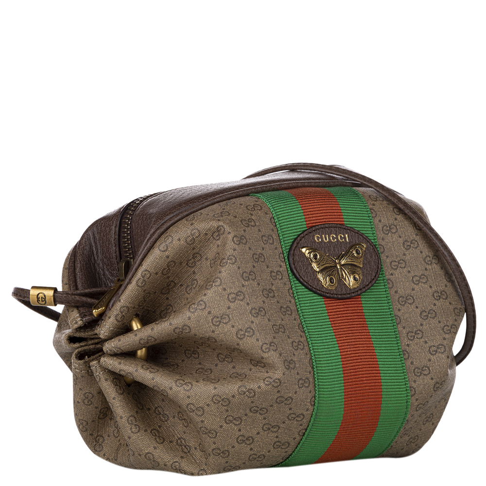 

Gucci Brown Coated Canvas Fabric GG Supreme Mini Web Butterfly Shoulder Bag