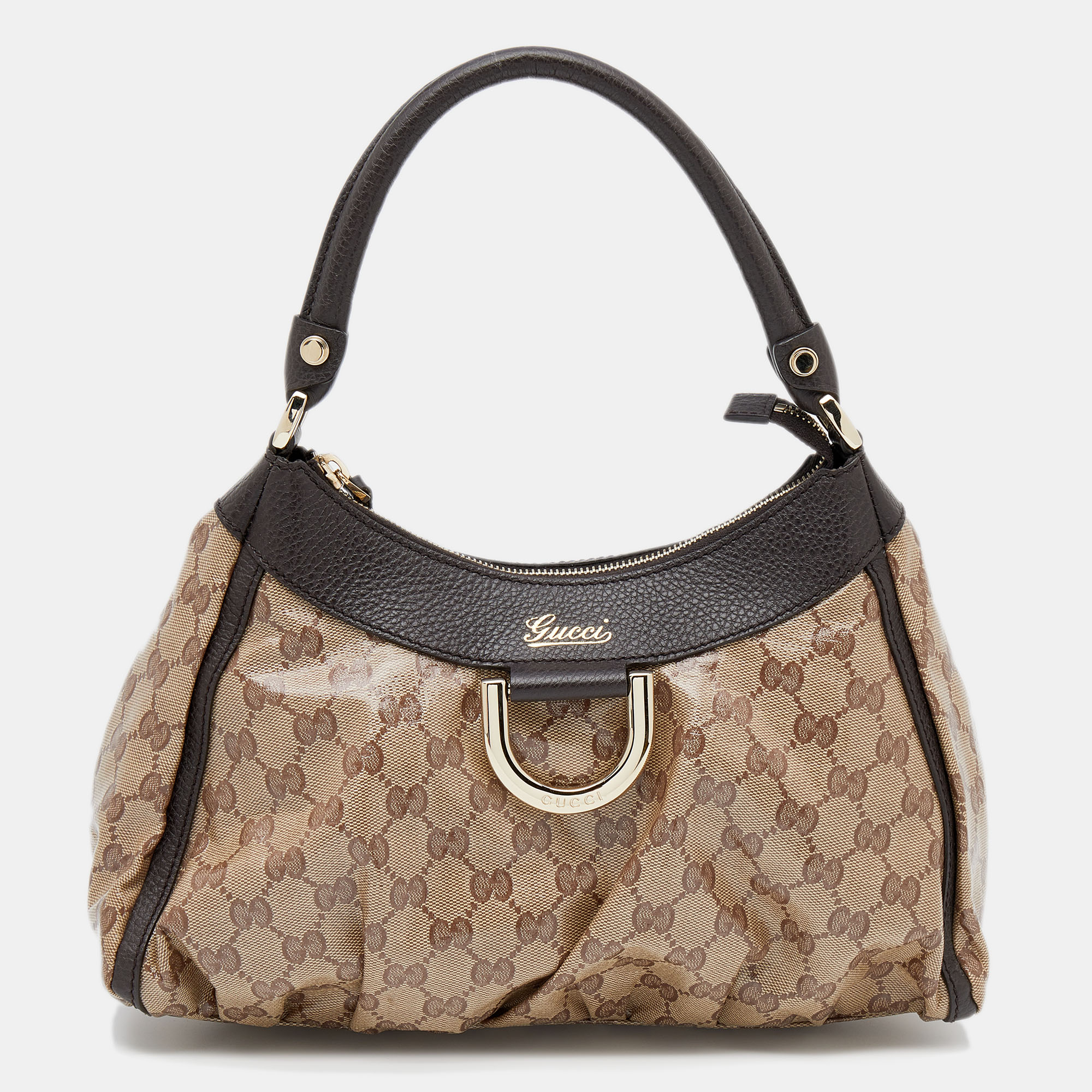 Pre-owned Gucci Beige/ebony Gg Crystal Canvas And Leather Small D Ring ...