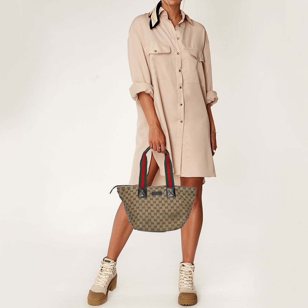 

Gucci Beige/Brown GG Canvas And Leather Web Handle Tote