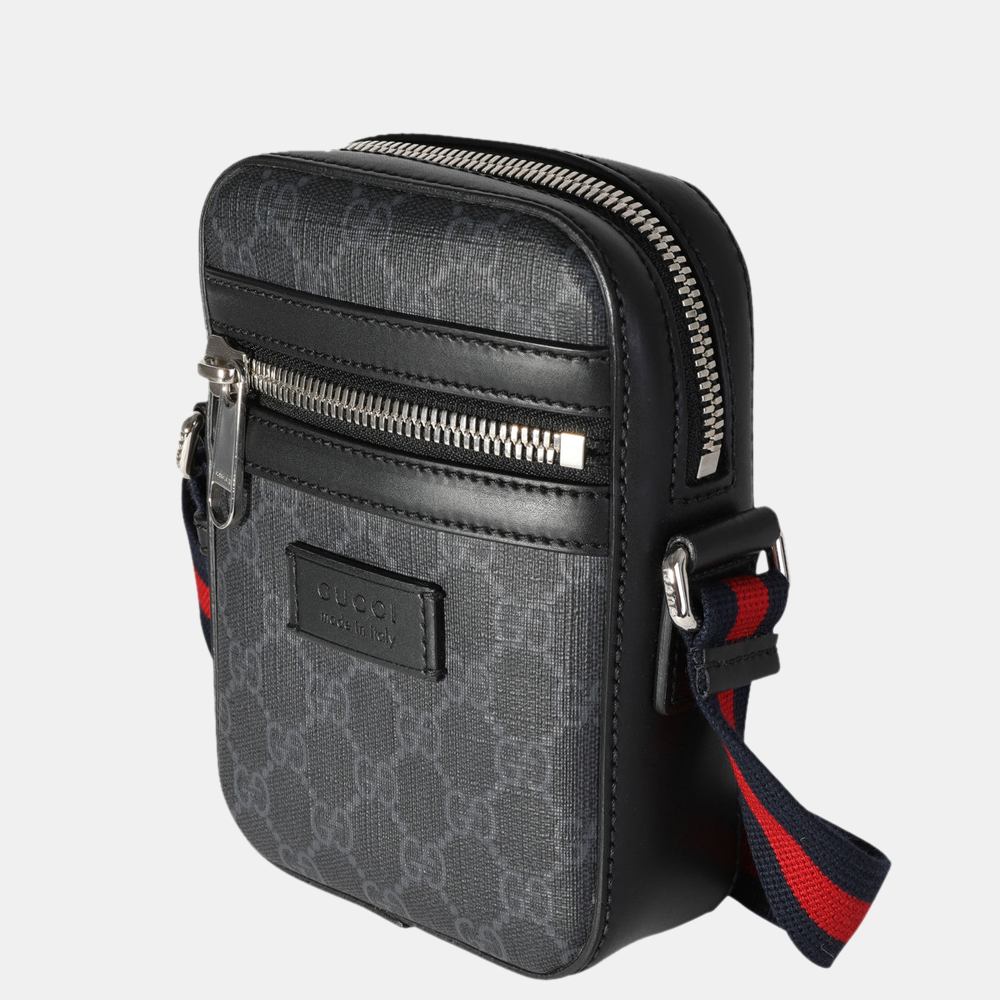 

Gucci Black Grey GG Supreme Canvas Web Messenger Bag
