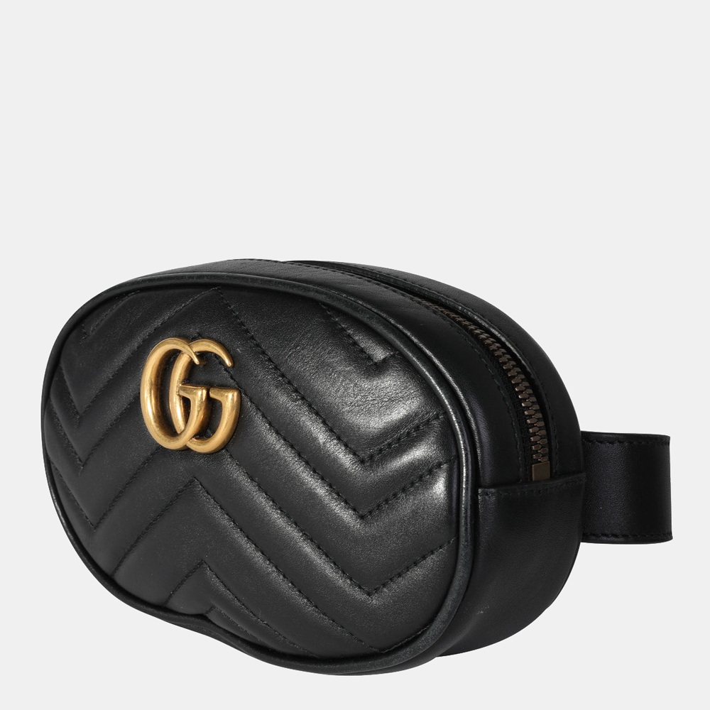 

Gucci Black Matelasse Leather GG Marmont Belt Bag