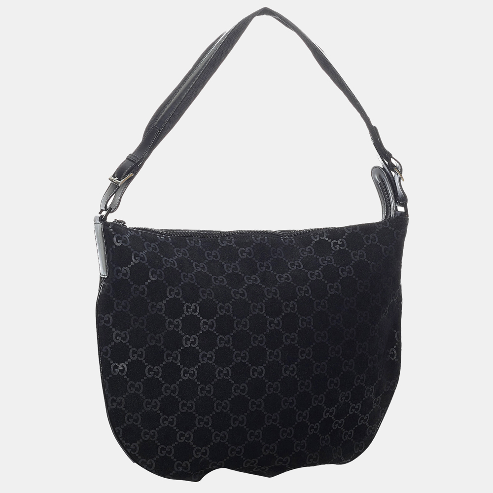 

Gucci Black GG Suede Hobo Bag