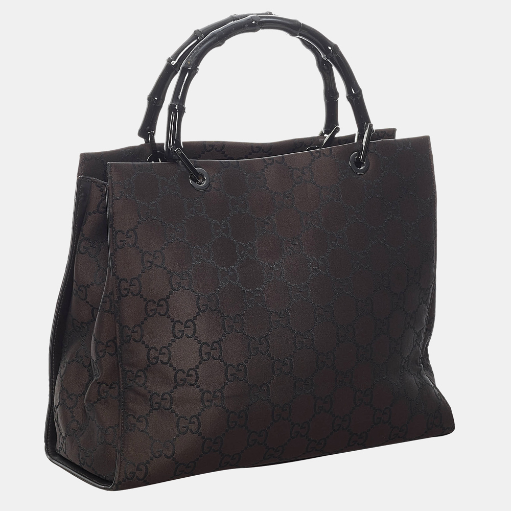 

Gucci Brown Bamboo GG Canvas Tote Bag