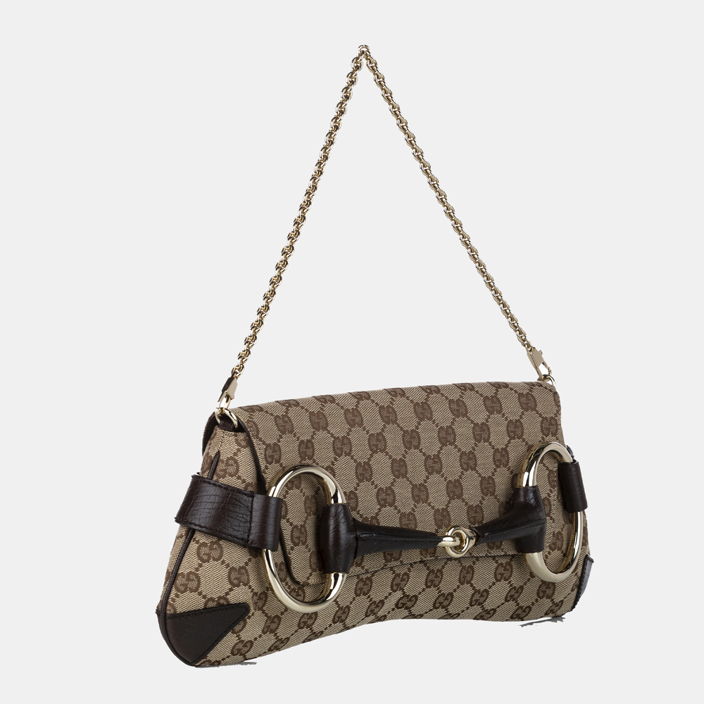 

Gucci Brown/Beige GG Canvas Horsebit Chain Baguette