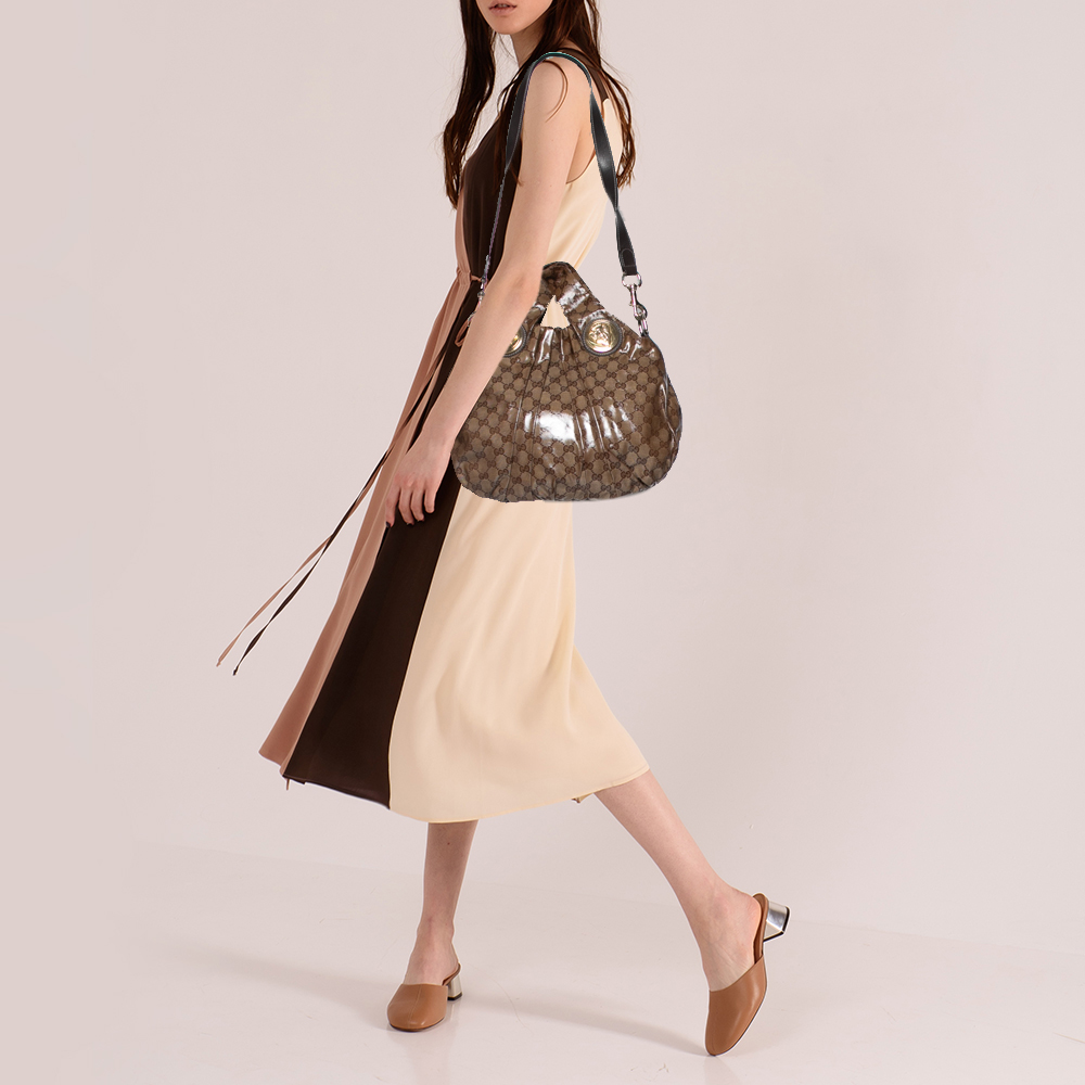 

Gucci Beige/Brown GG Crystal Canvas Small Hysteria Hobo