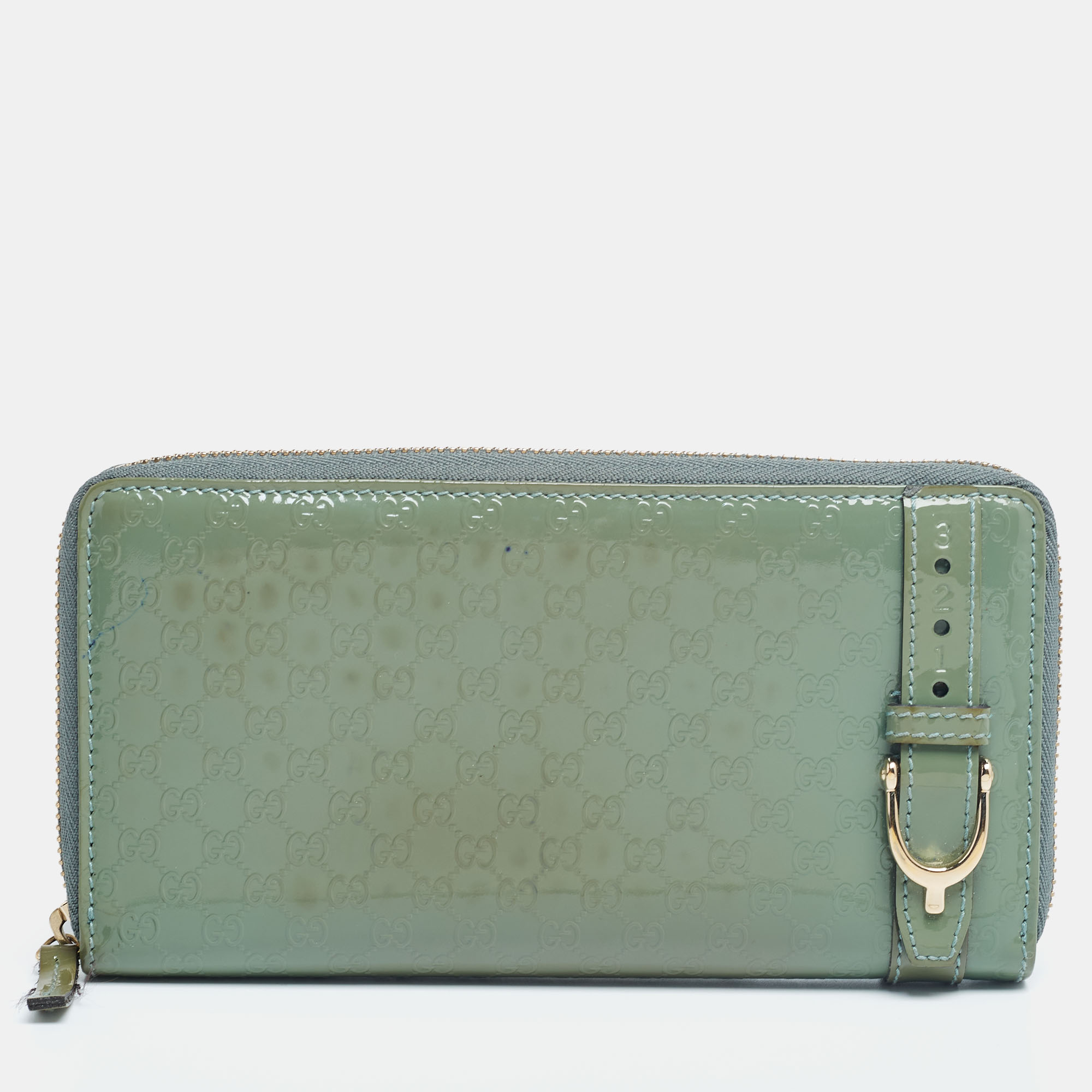 Pre-owned Gucci Green Microssima Patent Leather Zip Around Wallet ...