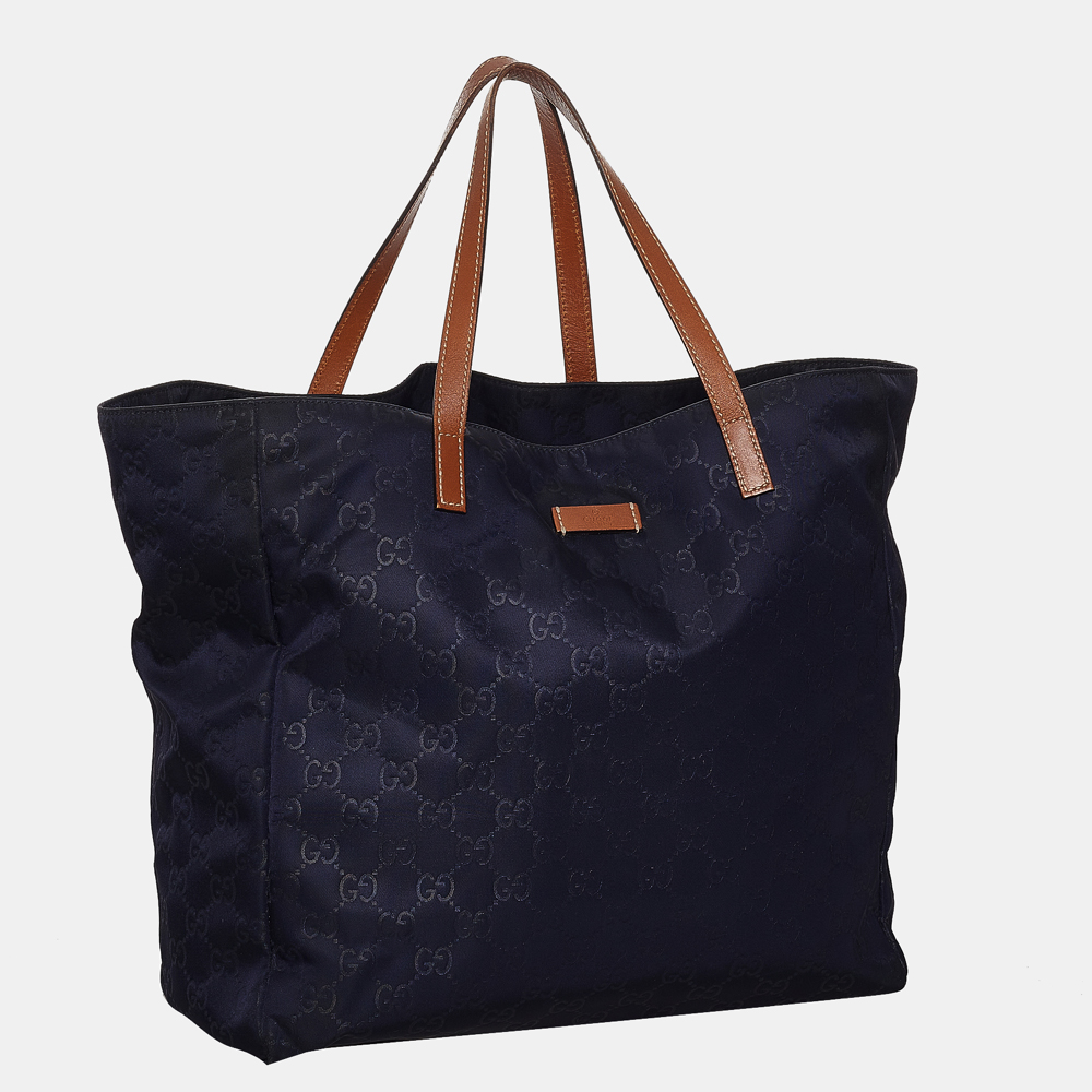 

Gucci Brown/Navy Blue GG Nylon Tote Bag