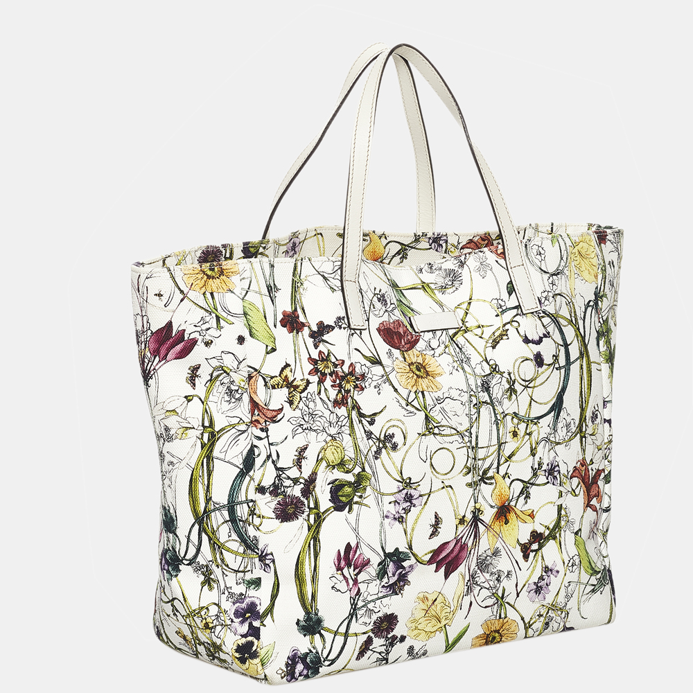 

Gucci White Canvas Fabric Flora Tote Bag