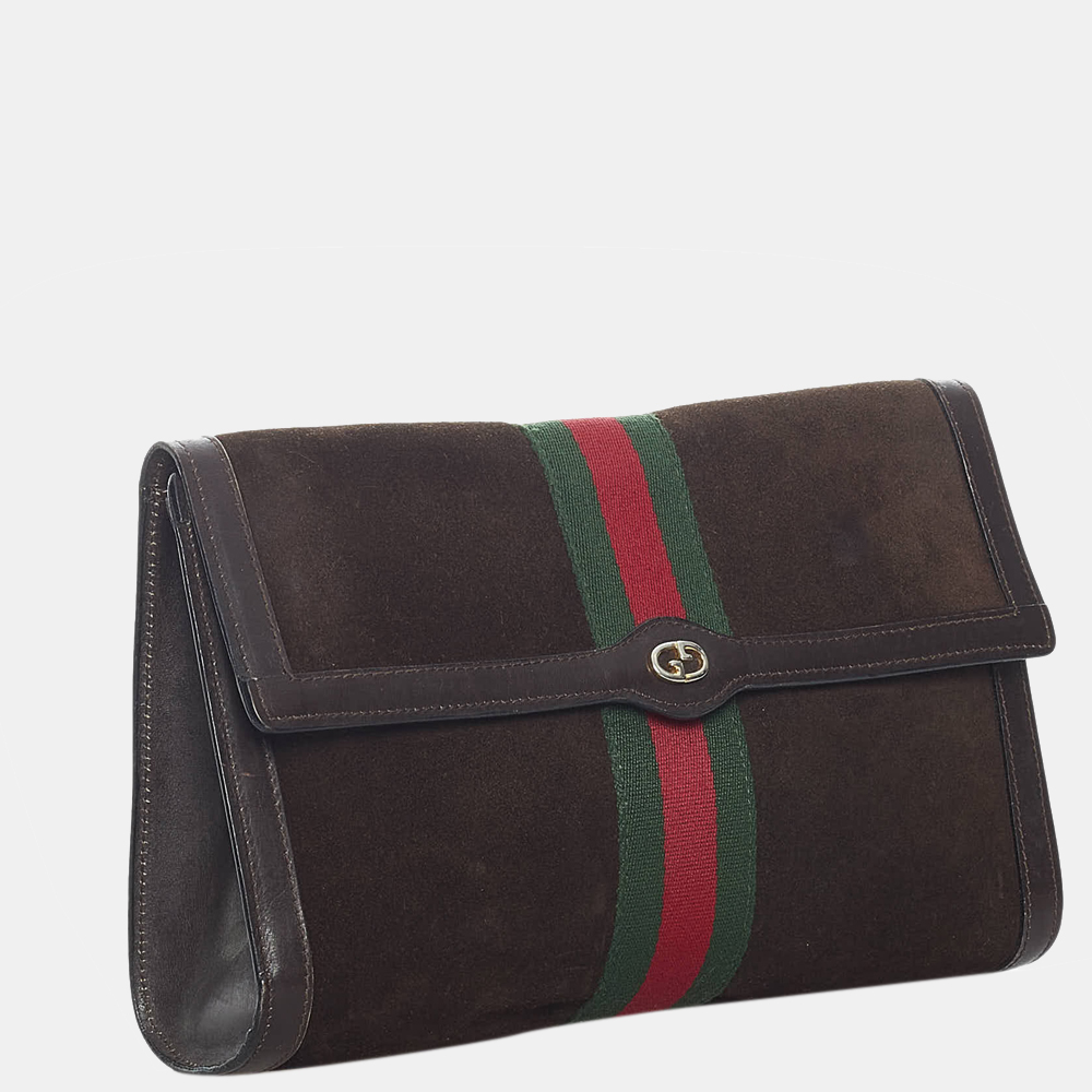 

Gucci Brown Ophidia Suede Clutch Bag