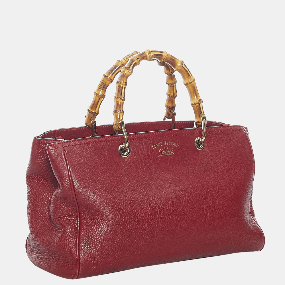 

Gucci Red Calf Leather Bamboo Shopper Tote Bag