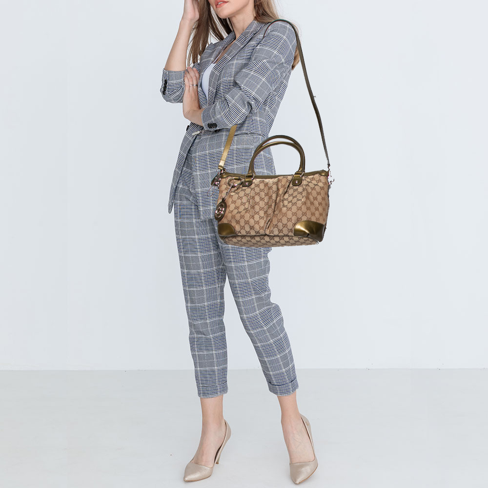 

Gucci Beige/Green GG Canvas and Leather Sukey Tote