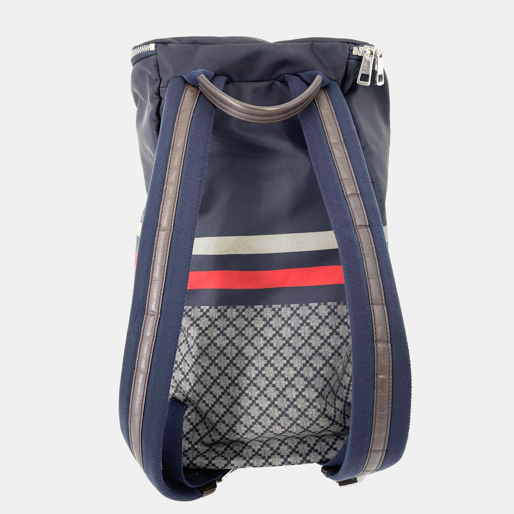 

Gucci Blue Diamante Nylon Stripe Backpack Bag