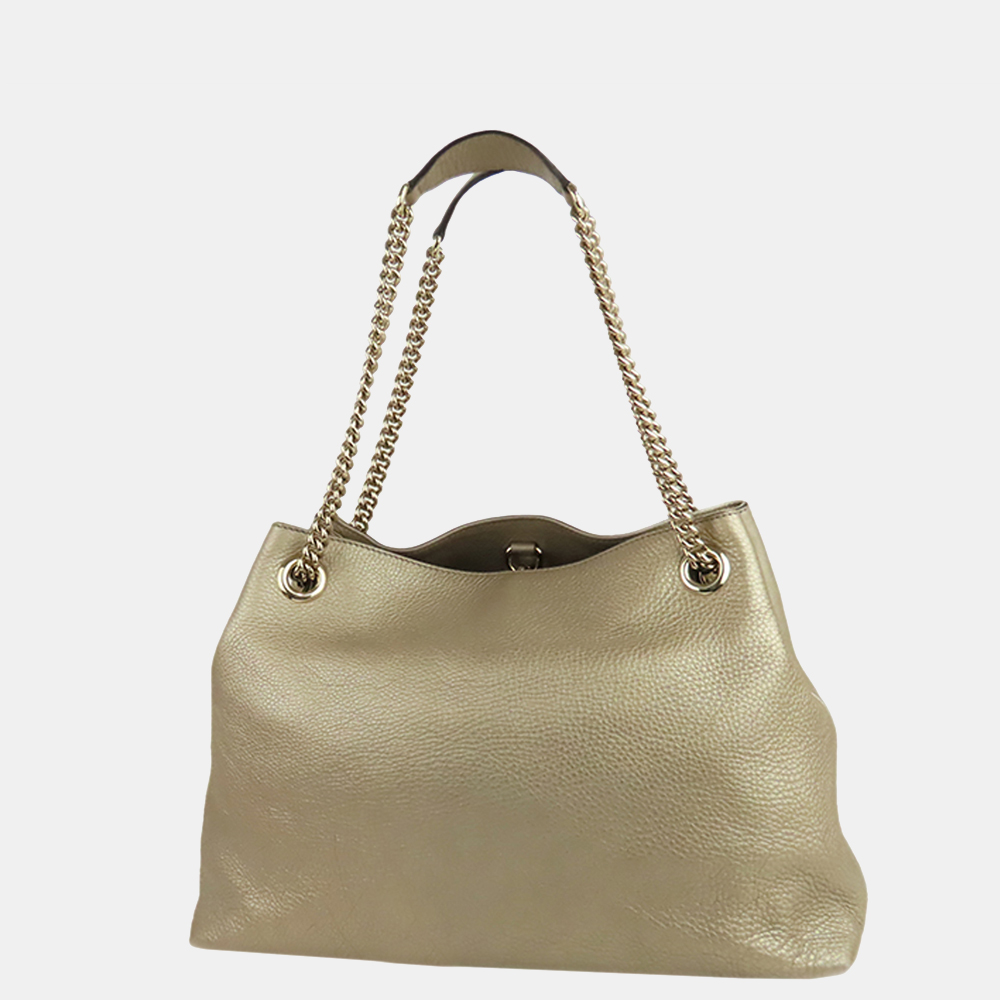 

Gucci Gold Soho Chain Leather Tote Bag
