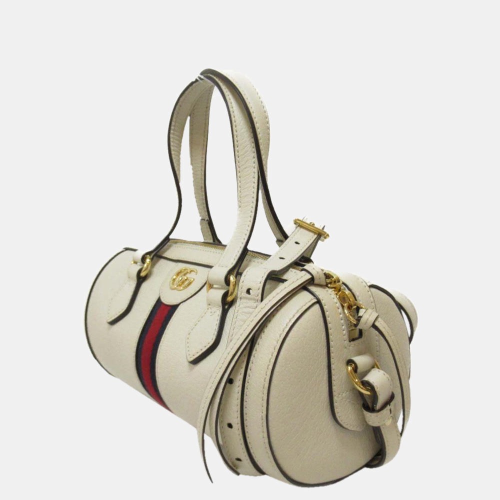 

Gucci White Calf Leather Ophidia Web Boston Shoulder Bag