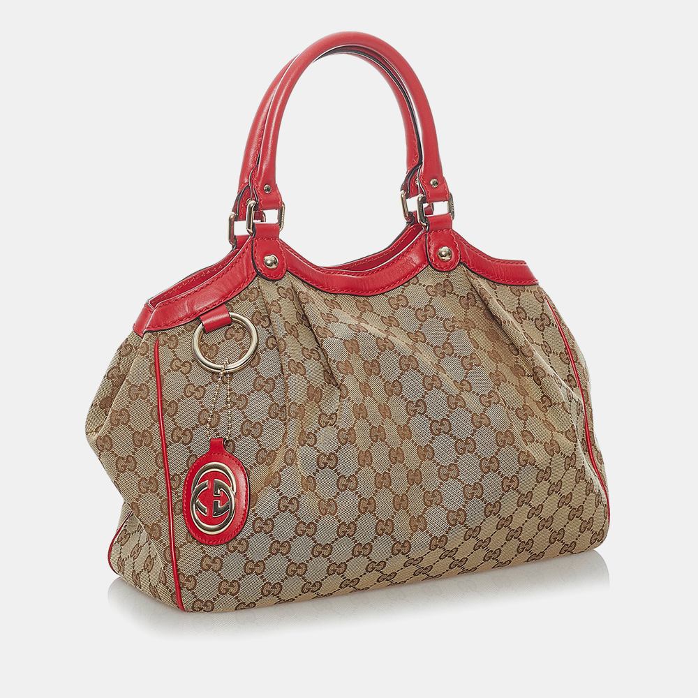 

Gucci Brown/Beige/Red GG Canvas Sukey Tote Bag