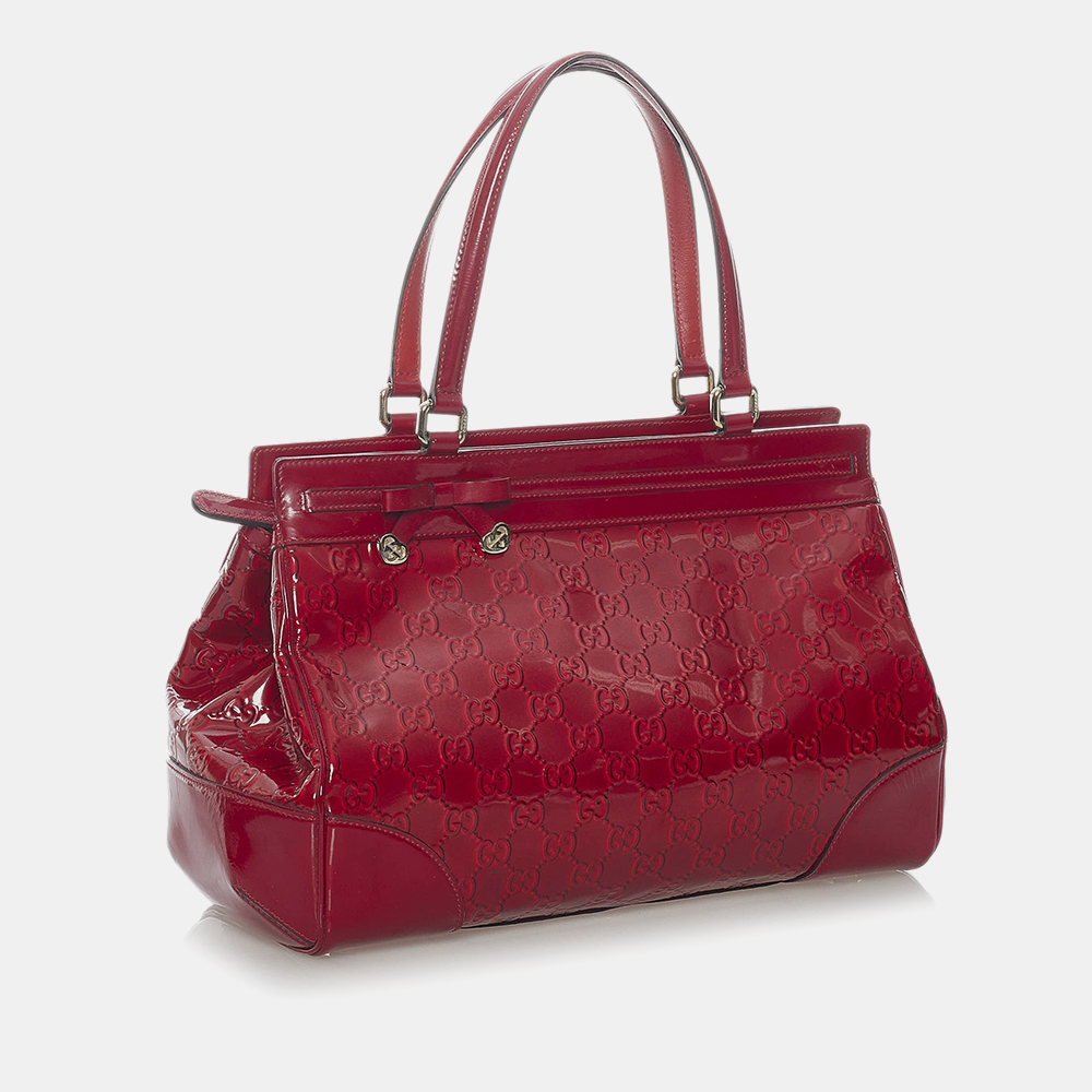 

Gucci Red Guccissima Patent Leather Mayfair Handbag