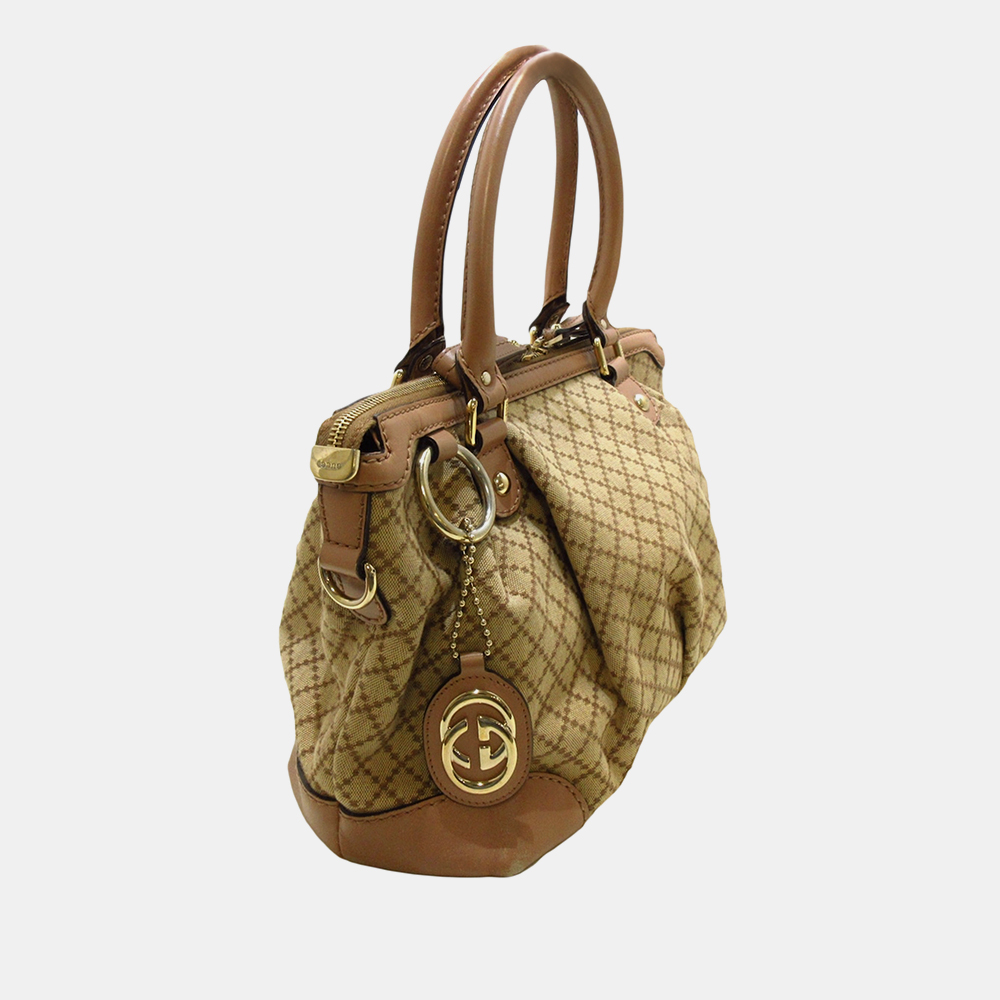 

Gucci Brown Diamante Sukey Canvas Satchel, Beige