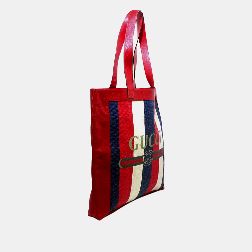 

Gucci Red 2018 Logo Striped Canvas Tote Bag, Multicolor