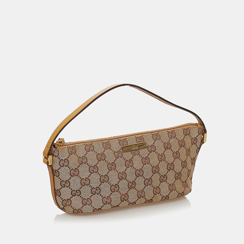 

Gucci Brown GG Canvas Boat Baguette, Beige