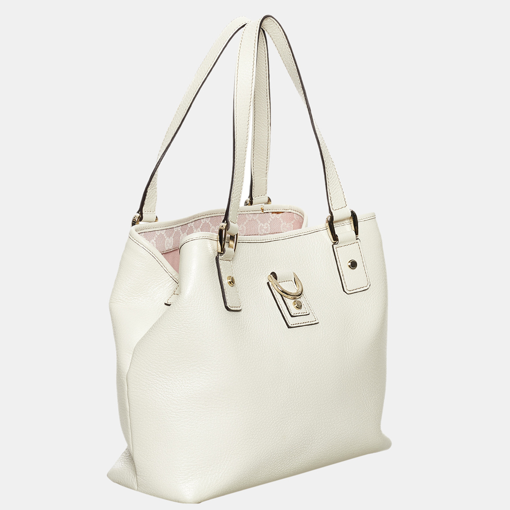 

Gucci White Small D-Ring Leather Tote Bag