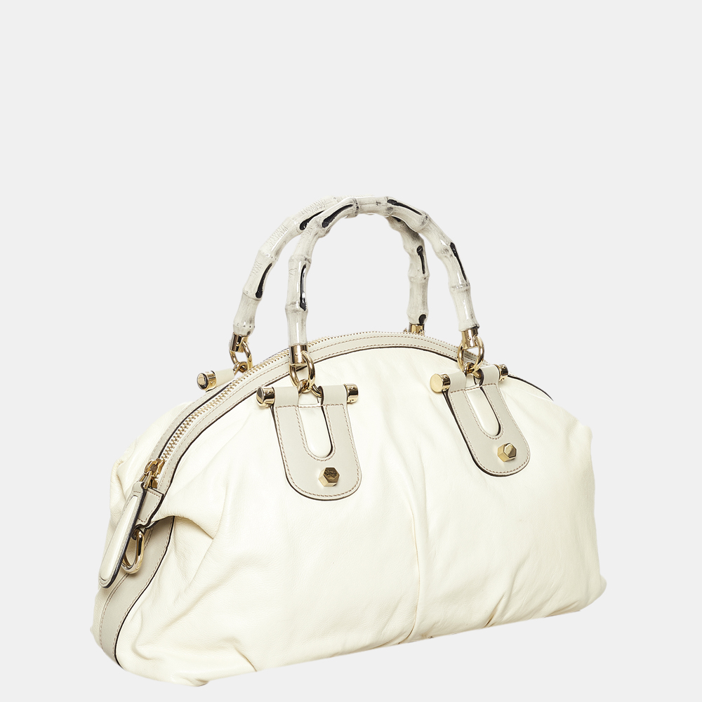 

Gucci Grey/White Pop Bamboo Leather Satchel