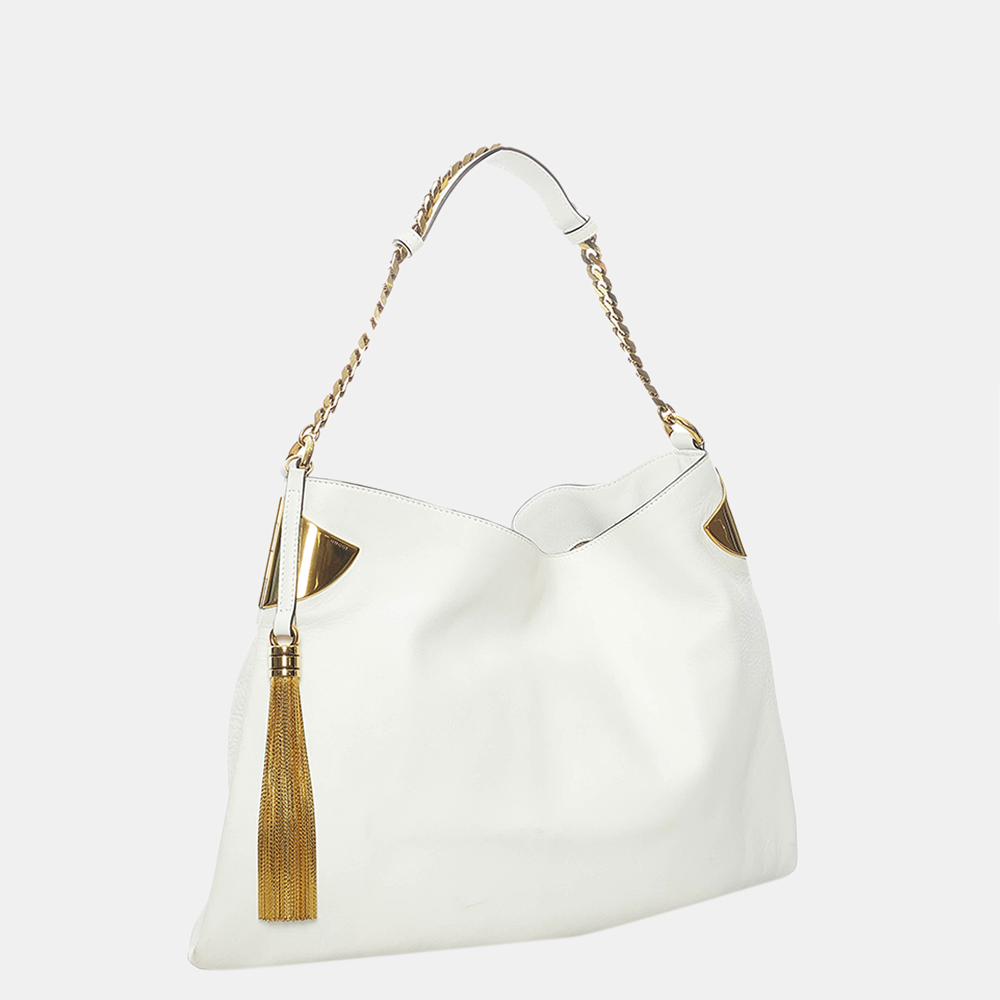 

Gucci White 1970 Leather Chain Hobo Bag