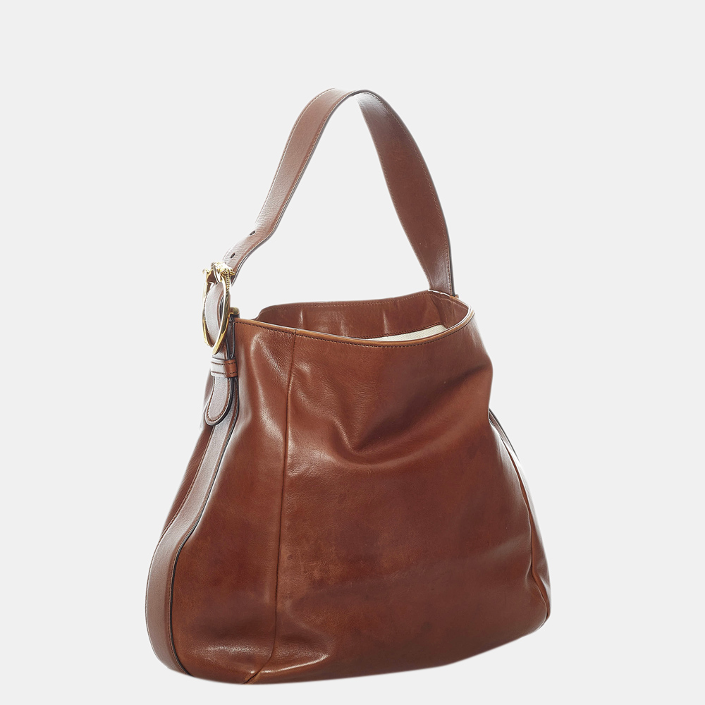 

Gucci Brown Ribot Horse-Head Leather Hobo Bag