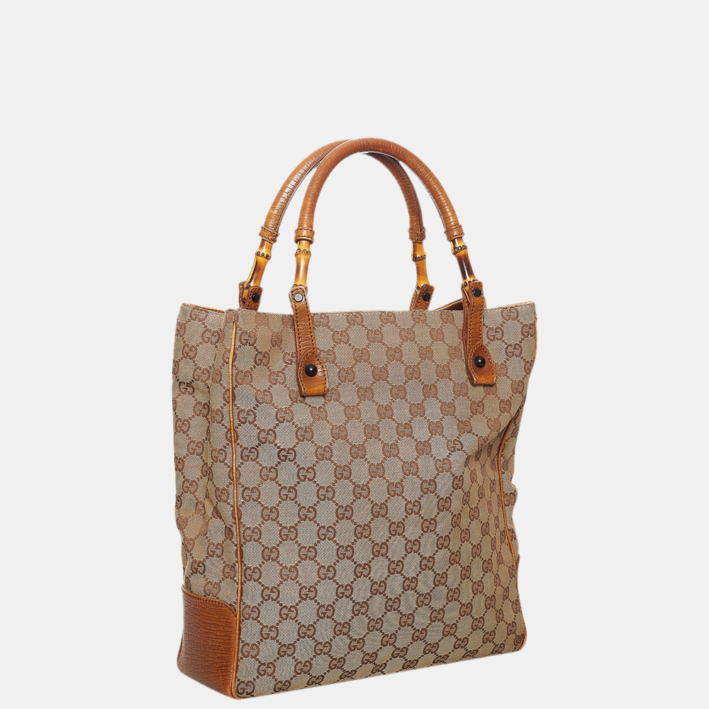 

Gucci Brown GG Canvas Bamboo Tote Bag