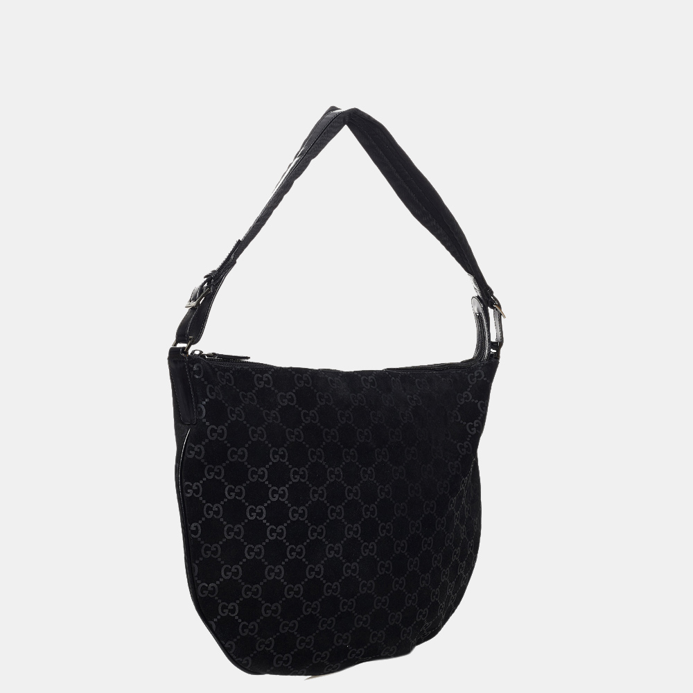 

Gucci Black GG Suede Hobo Bag