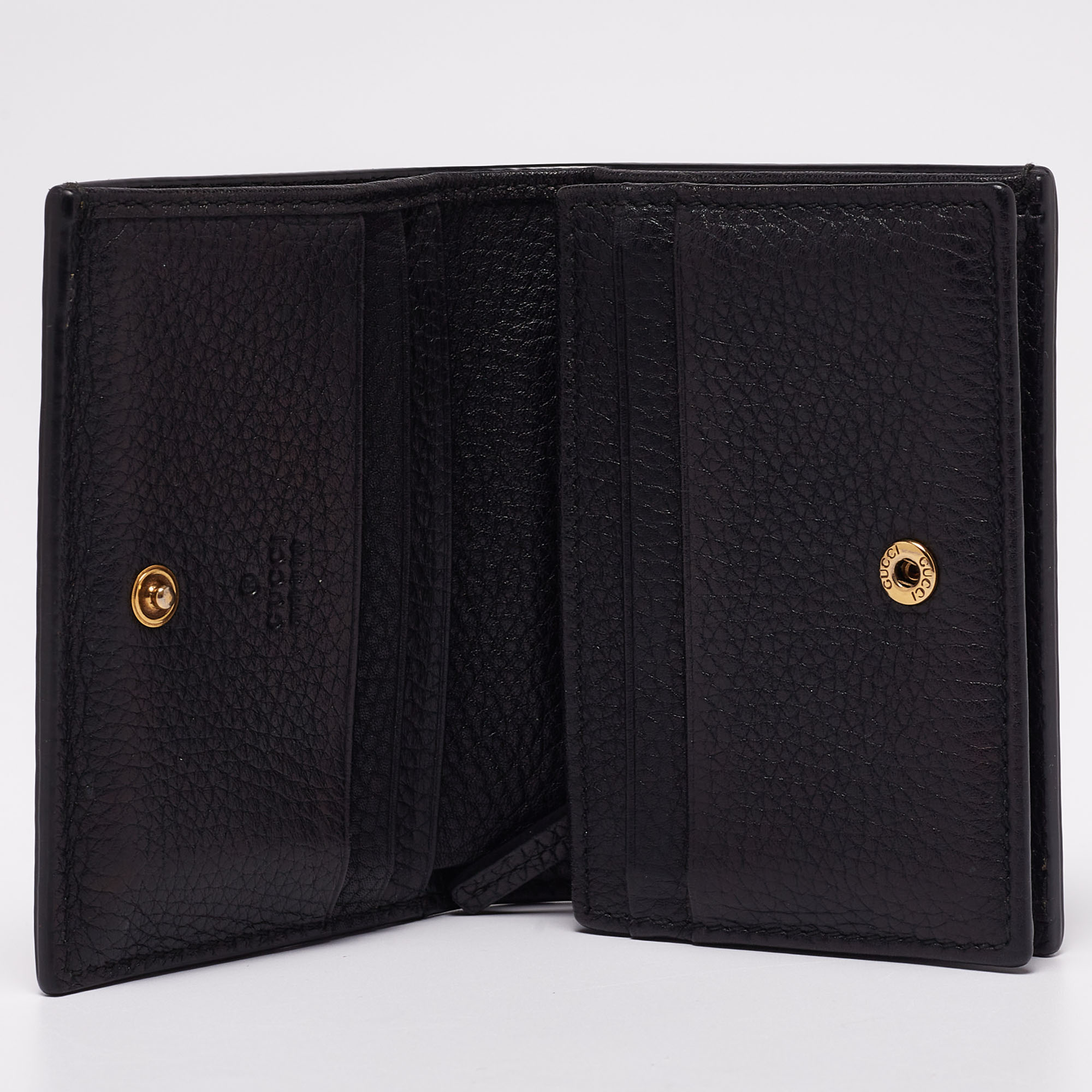 

Gucci Black Leather Blind For Love Bee Accent Bifold Wallet