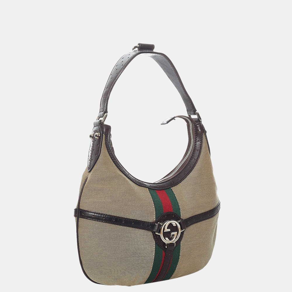 

Gucci Beige/Brown/Multicolor Web Canvas Reins Hobo Bag