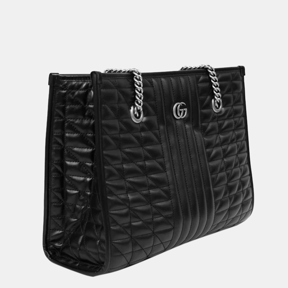 

Gucci Black Leather GG Marmont Medium Tote Bag