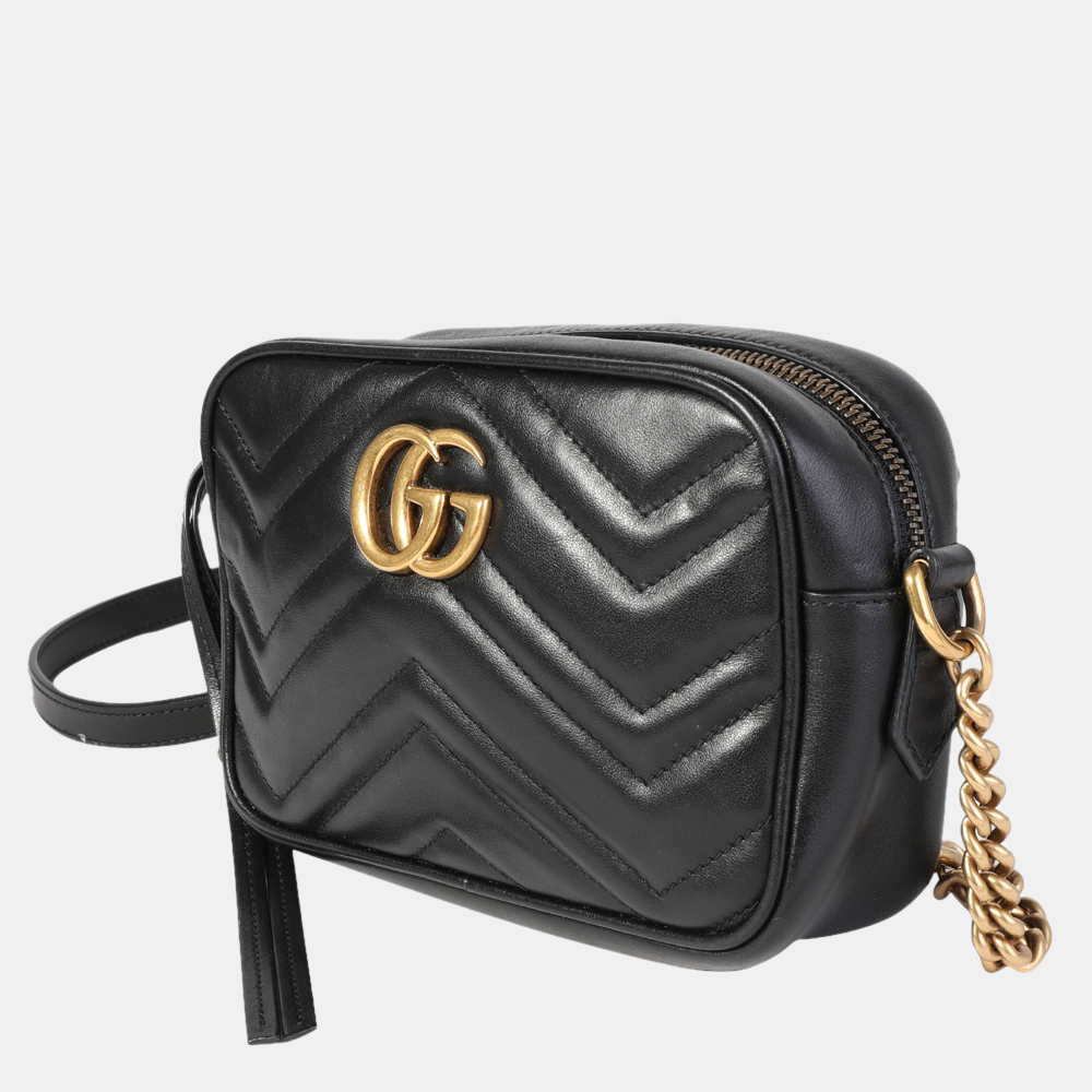 

Gucci Black Matelasse Calfskin Leather Mini GG Marmont Chain Shoulder Bag