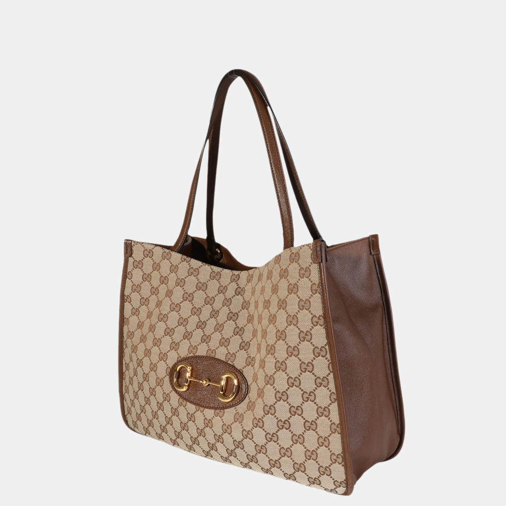 

Gucci Beige/Brown GG Canvas 1955 Horsebit Tote Bag