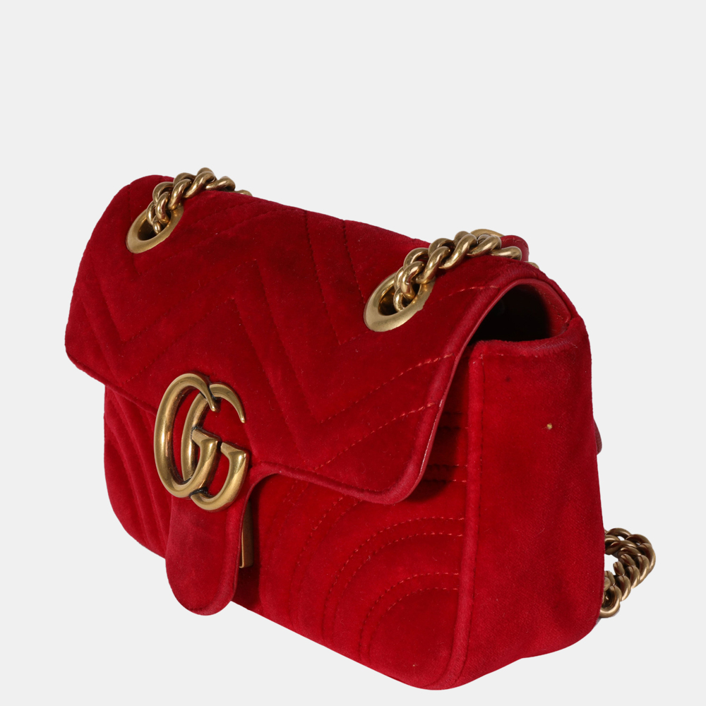 

Gucci Red Velvet Matelassé Mini GG Marmont Shoulder Bag