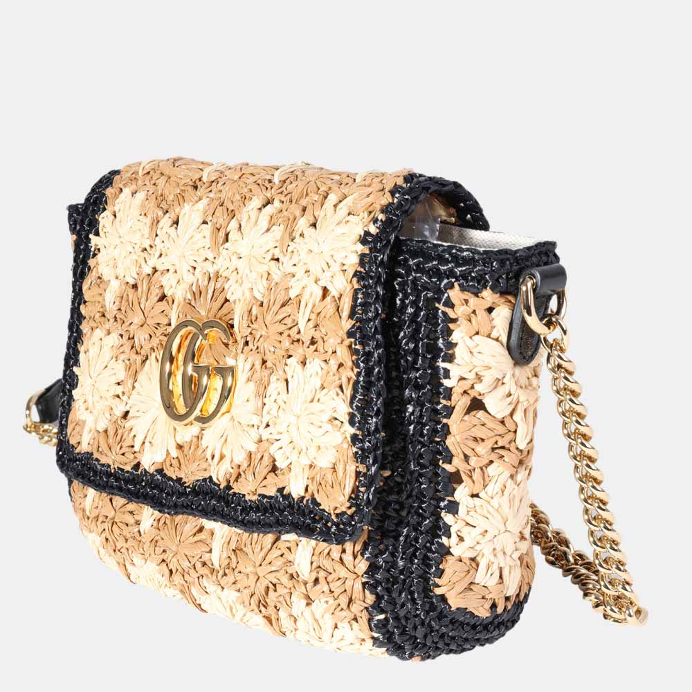 

Gucci Black Leather Raffia Small Marmont Shoulder Bag