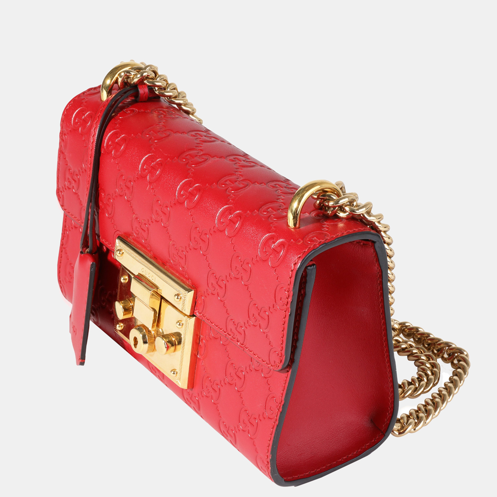 

Gucci Hibiscus Guccissima Leather Small Padlock Shoulder Bag, Red