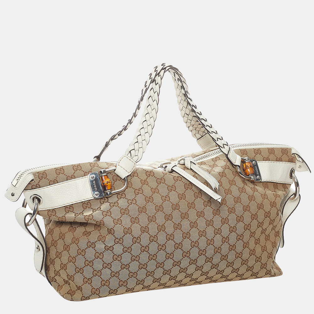 

Gucci Beige/Brown GG Canvas Bamboo Bar Tote Bag