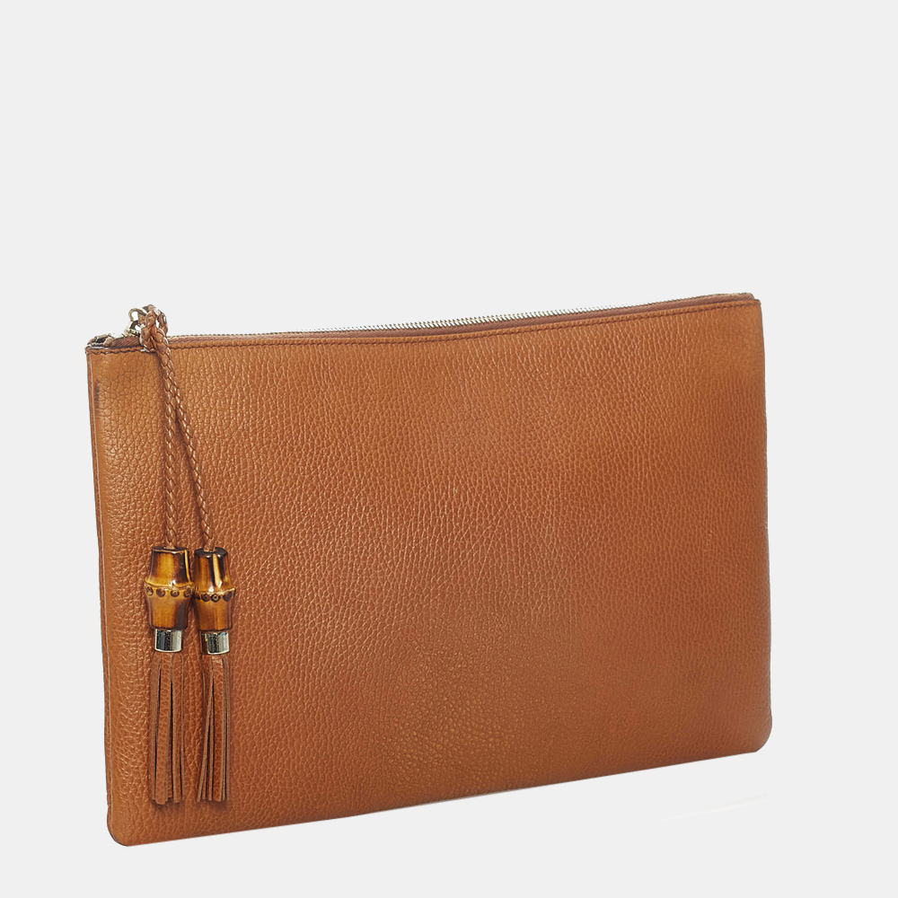 

Gucci Brown Bamboo Leather Clutch Bag