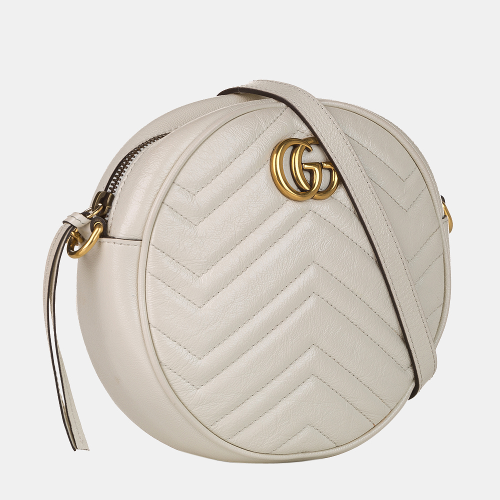 

Gucci White Mini GG Marmont Round Leather Crossbody Bag
