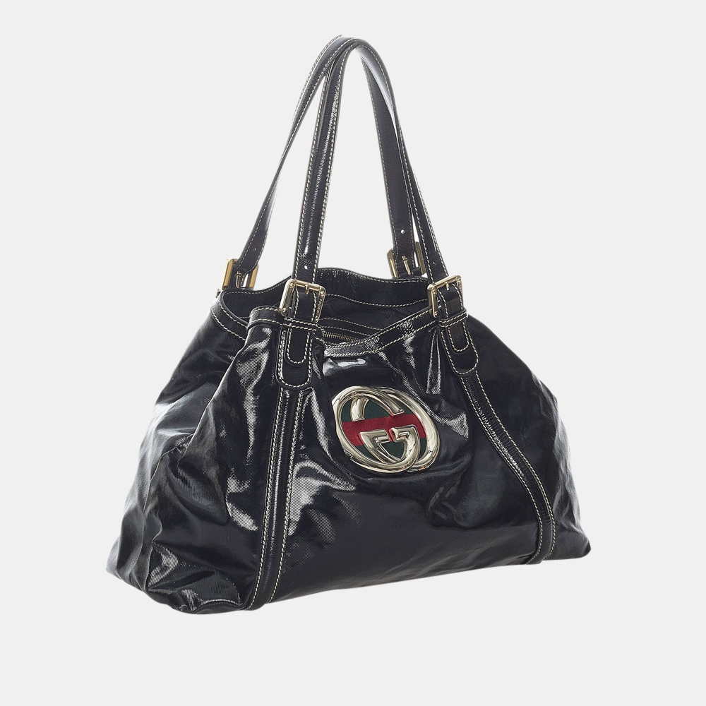 

Gucci Black Dialux Britt Patent Leather Tote Bag