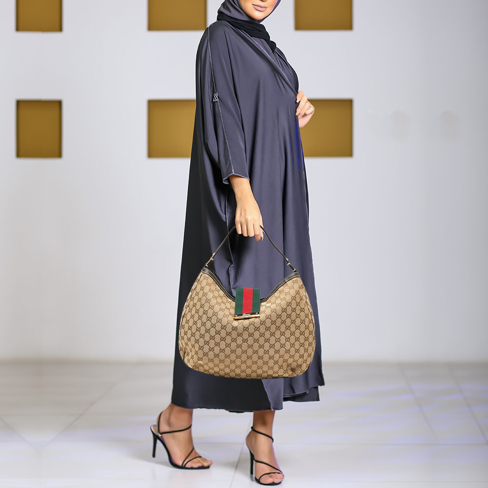 

Gucci Beige/Brown GG Canvas Large New Ladies Web Hobo