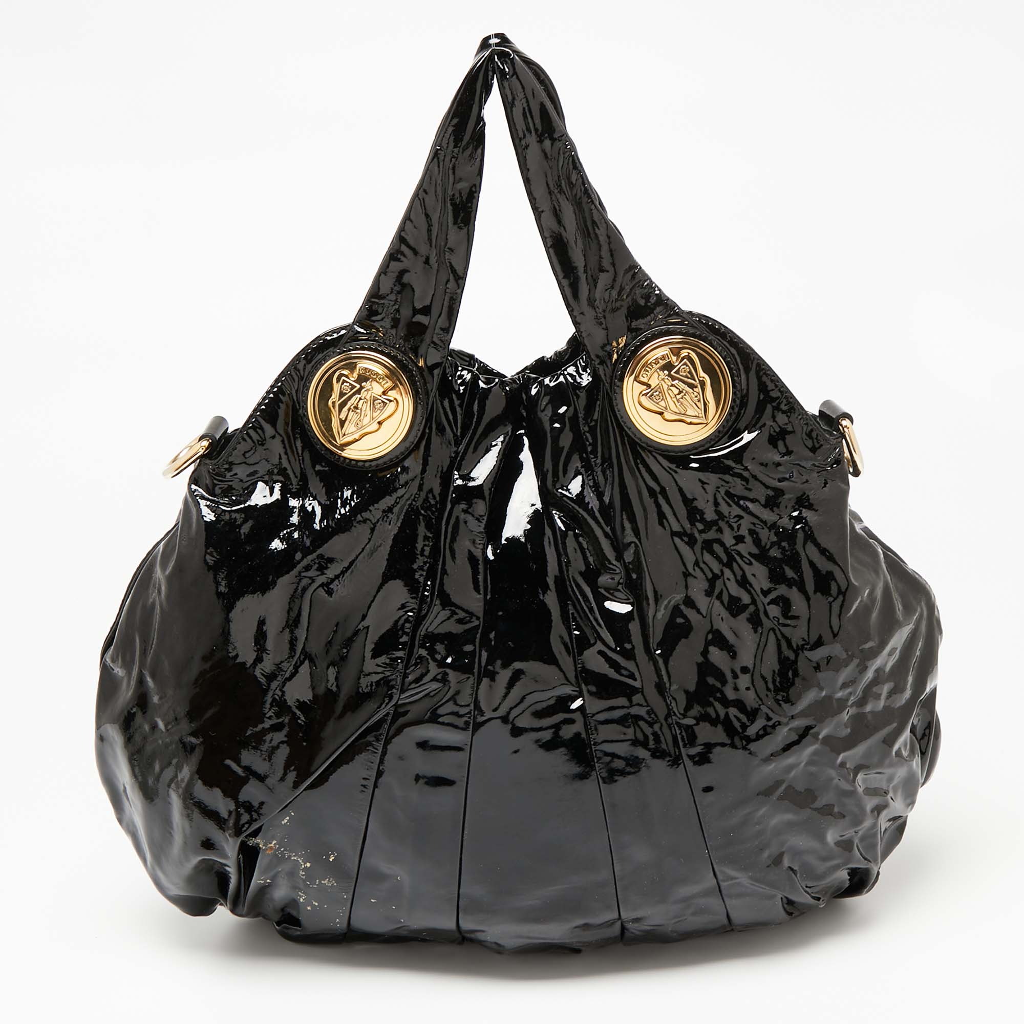 Pre-owned Gucci Black Patent Leather Large Hysteria Tote