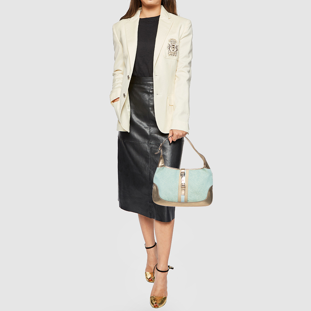 

Gucci Blue/Gold Canvas and Leather Jackie O Hobo