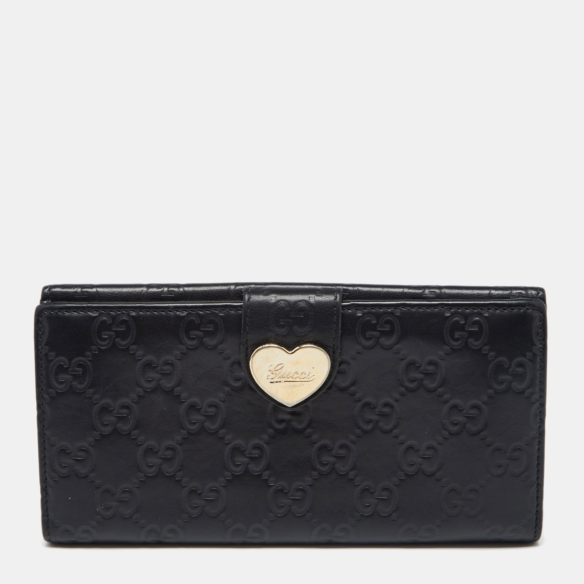 Gucci Black Guccissima Leather Flap Continental Wallet